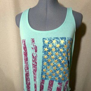 FREEZE Flag Crochet Lace trim Tank Top Jr. L Mint Green Sheer back Scoop neck